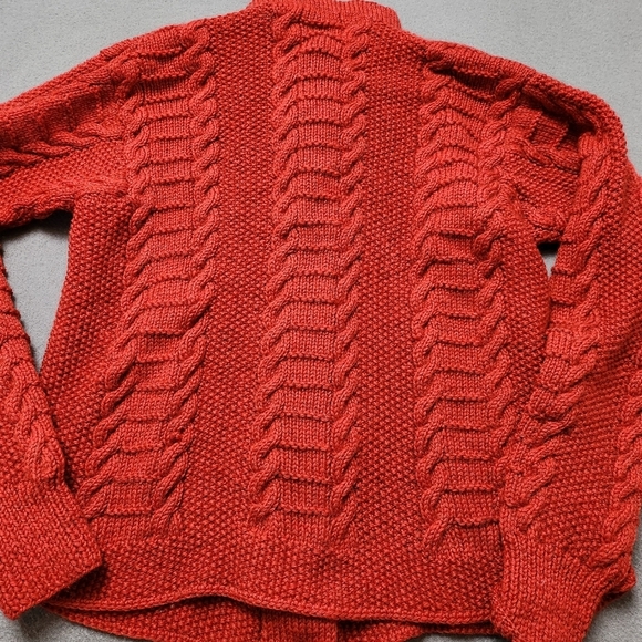 Hand Knit Cable Knit Wool Cardigan Sweater Cardigan Hand Knit Vtg - Picture 12 of 15